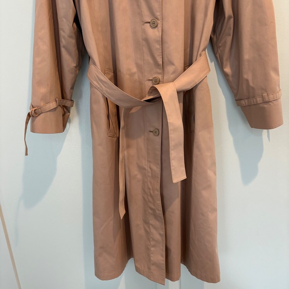 Vintage 70s London Fog Trench Coat 10 Petite Tan Hood Belted 3/4 Length Classic - Picture 5 of 16